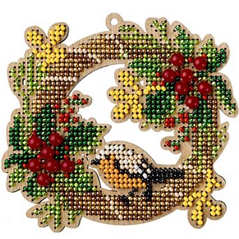 Christmas Wreath Bead Embroidery Kit on Wood