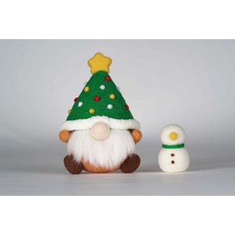 Green Christmas Gnome Needle Felting Kit. Wizardi DIY Wool Craft Kit