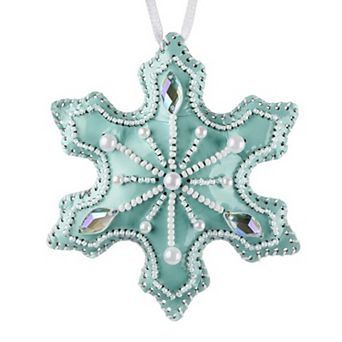 Bead Embroidery Kit on Artificial Leather Snowflake Christmas Ornament