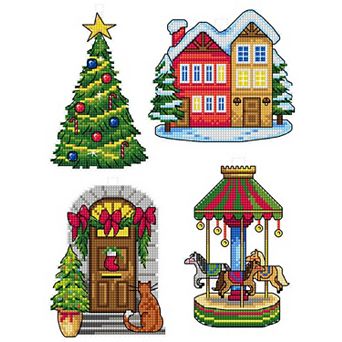 Christmas Village - Counted cross stitch kit with plastic canvas