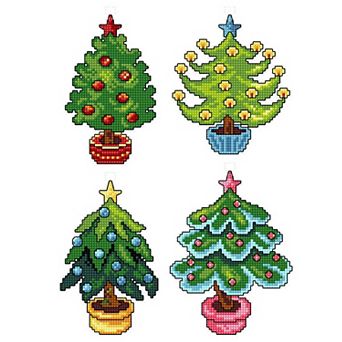 Christmas Trees - Counted cross stitch kit with plastic canvas
