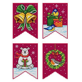 Christmas Flags - Red Counted Cross Stitch Kit with Plastic Canvas