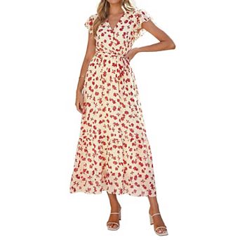 Women Summer Halter Maxi Dress Sleeveless Boho Flowy Ruffle Belted Beach Party Sundress