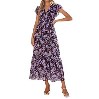 Women Summer Halter Maxi Dress Sleeveless Boho Flowy Ruffle Belted Beach Party Sundress