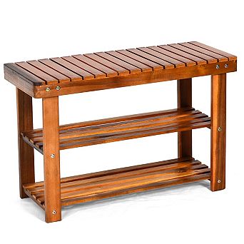 Costway 3 tier Wood Shoe Rack 27.5' Shoe Bench Freestanding Boots Organizer Heavy-duty
