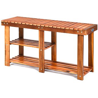 Costway 3 tier Wood Shoe Rack Shoe Bench Freestanding Boots Storage Organizer Heavy-duty