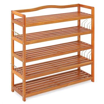 Costway 5 tier Wood Shoe Rack Freestanding Large Shoe Storage Organizer Heavy-duty