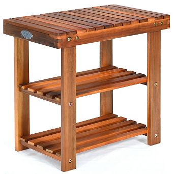 Costway 3 tier Wood Shoe Rack 19' Shoe Bench Freestanding Boots Organizer Heavy-duty