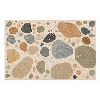 5' x 7' Modern Pebble Abstract Area Rug, Soft Low Pile, Non-Slip Backing, Beige Blue