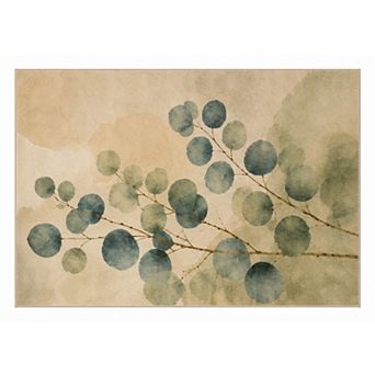 5' x 7' Watercolor Eucalyptus Area Rug, Soft Low Pile, Non-Slip Backing, Sage Green