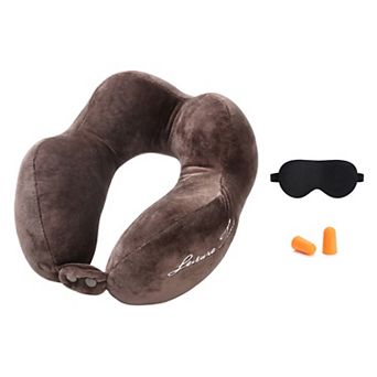 PP Cotton U Shape Travel Neck Pillow, with Earplugs and Eye Mask