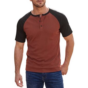 Men's Henley T-Shirt Color Block Raglan Sleeves Casual Tee