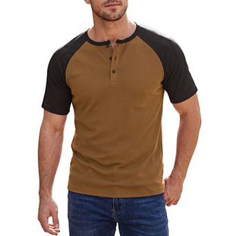 Men's Henley T-Shirt Color Block Raglan Sleeves Casual Tee