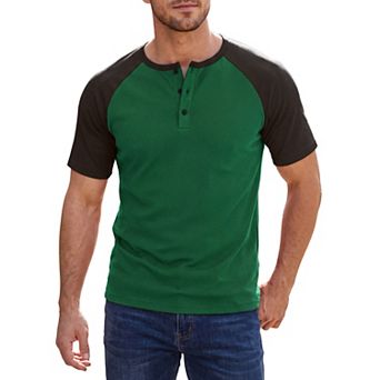 Men's Henley T-Shirt Color Block Raglan Sleeves Casual Tee