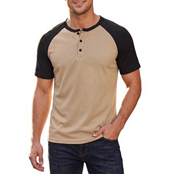 Men's Henley T-Shirt Color Block Raglan Sleeves Casual Tee