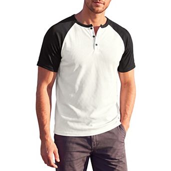Men's Henley T-Shirt Color Block Raglan Sleeves Casual Tee