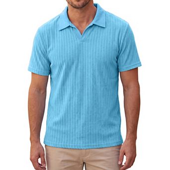 Men's Jacquard Knit Polo Shirt V Neck Breathable Summer