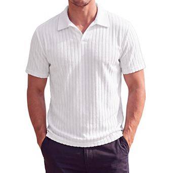 Men's Jacquard Knit Polo Shirt V Neck Breathable Summer