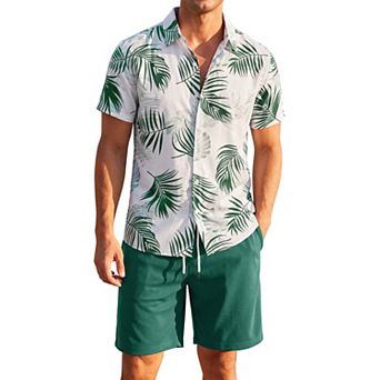 Men's Hawaiian 2 pc Outfits Tropical Shirt and Shorts Beach