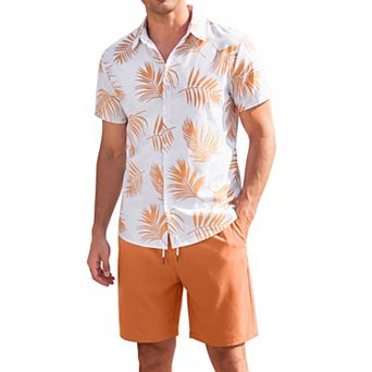 Men's Hawaiian 2 pc Outfits Tropical Shirt and Shorts Beach