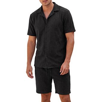 Men's Textured 2 pc Short Set Shirt and Shorts Summer Beach