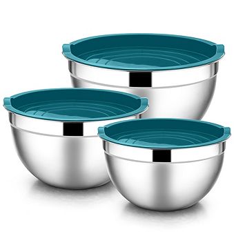 Multi Quart Metal Prep Bowls Set with Sealing Lids Stackable