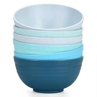6 Pack Multicolor Wheat Straw BPA Free Unbreakable Dinner Bowls