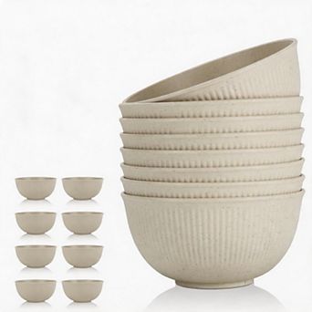 8 Pack Beige Wheat Straw Unbreakable Bowls For Kids