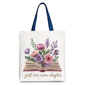 Floral Book Printed Faux Yarn Crochet Tote Bag, Just One More Chapter Bookworm Gift Shopper