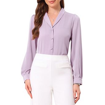 Satin Bodysuit for Women's Elegant Shawl Collar Lantern Sleeve Button Down Shirts Office Work Tops