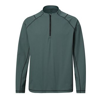 Men's Contrast Stitch Quarter Zip Long Sleeve Outdoor Henley Shirt