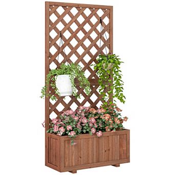 Fir Raised Garden Planter Box with Tall Back Trellis for Climbing Flowers and Vegetables