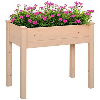 34 Inch Elevated Fir Planter Box with Legs Drainage Slats and Deep Vegetable Bed