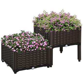 Two Piece Self Watering Raised Garden Bed Planter Box Set with Legs for Herbs and Vegetables