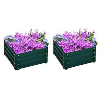 Galvanized Steel Raised Garden Bed Set of Two Metal Planter Boxes for Vegetables and Flowers