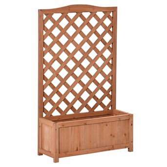 Wooden Raised Garden Bed with Rear Trellis for Climbing Vines Herbs and Flowers