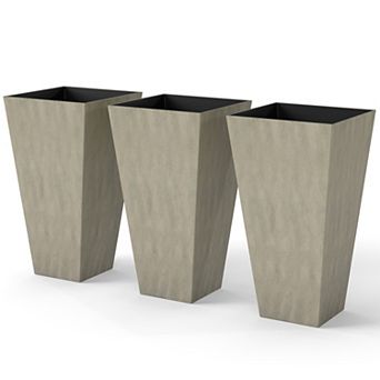 Set of 3 Tall Tapered Planters with Drainage Holes for Indoor and Outdoor Plants