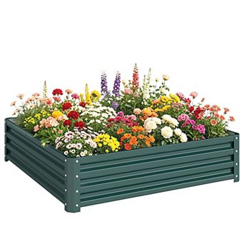 Galvanized Steel Raised Garden Bed 4 by 4 Foot Metal Planter Box for Vegetables and Herbs
