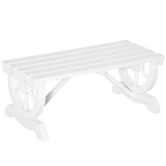 2 Person Wooden Wagon Wheel Garden Bench with Slatted Seat for Backyard Porch and Patio