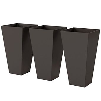 Set of 3 Square Column Planters 28 Inch for Indoor Outdoor Gardens with Drainage Plug