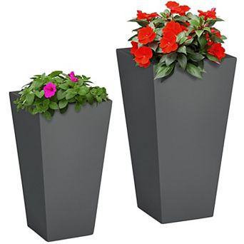 2 Pack Stackable Outdoor Planter Set with Drainage Holes for Porch Patio and Garden
