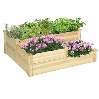 3 tier Raised Flower Bed Wooden Garden Planter Box with Open Bottom for Outdoor Plants and Herbs
