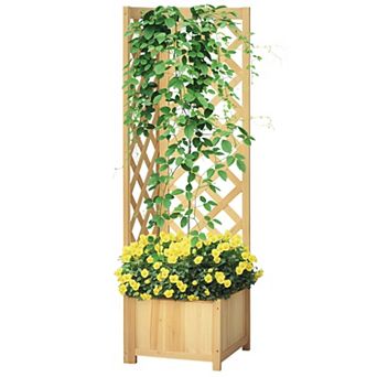 Wooden Raised Garden Bed with Dual Trellis Fir Planter Box for Climbing Vines and Vegetables