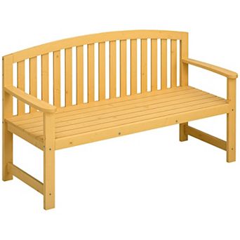 56 Inch Two Seater Wood Garden Bench with Backrest and Armrests for Patio Porch and Balcony