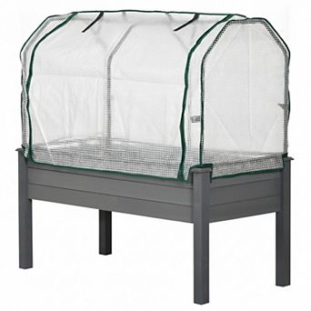 Raised Garden Bed with PE Greenhouse Cover Wooden Planter Box for Herbs and Vegetables