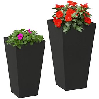 Magnesium Oxide Stone Look Planter Set of 2 Stackable Pots with Bottom Drainage Holes