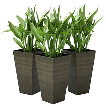 Set of 3 Tall Outdoor Planters 28 Inch Faux Wood Flower Pots with Drainage Holes