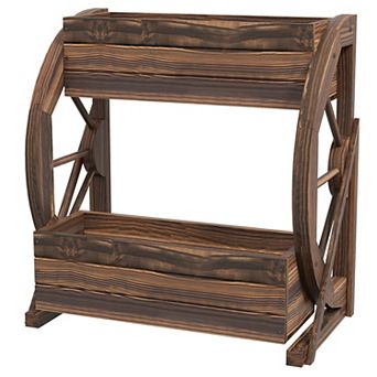 Rustic 2 tier Wagon Wheel Planter Box Raised Garden Bed for Flowers Herbs and Vegetables