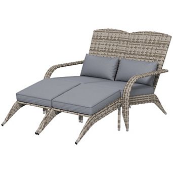 Wicker Adirondack Double Chaise Lounge Chair for 2 with Cushions Footrests and Wide Armrests