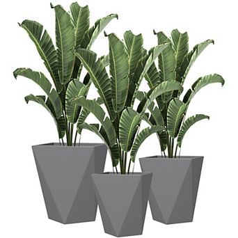 Set of 3 Stackable Tall Flower Pots with Drainage Holes for Balcony Patio and Garden